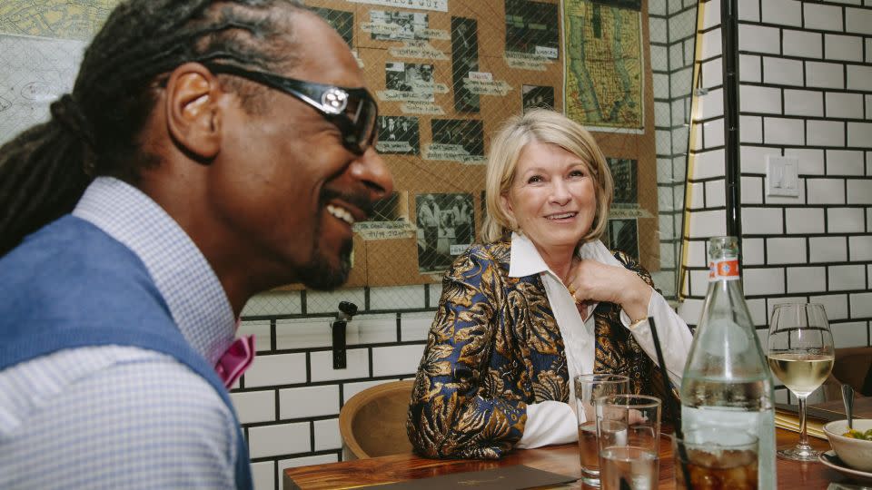 Snoop Dogg and Martha Stewart at a private table in the kitchen of Nice Guy in West Hollywood, Calif., Oct. 25, 2016. - Kendrick Brinson/The New York Times/Redux