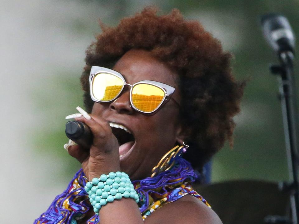 Aziza Nailah will perform at The Queen in Wilmington on Saturday. The singer is pictured performing during the Wilmington Library Juneteenth Festival on Rodney Square on June 19, 2021.