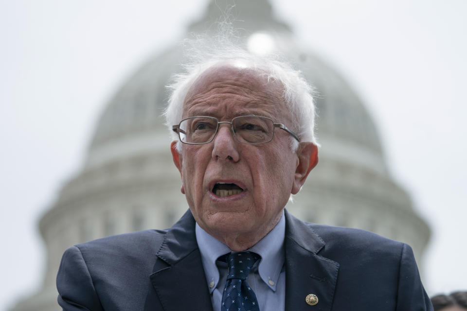 Democratic presidential candidate, Sen. Bernie Sanders, I-Vt., speaks at the Capitol to introduce the Inclusive Prosperity Act, which would impose a tax on Wall Street speculation in Washington, Wednesday, May 22, 2019. (AP Photo/J. Scott Applewhite)