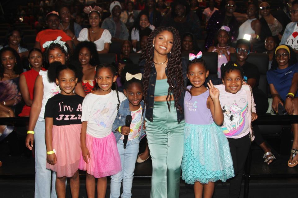 "The Little Mermaid" star Halle Bailey greets fans during the Family and friends screening of The Little Mermaid at Regal Atlantic Station on May 25, 2023 in Atlanta, Georgia.