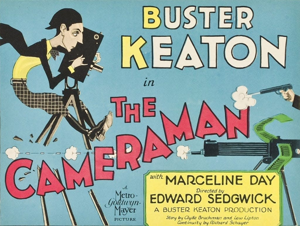 An original poster for Buster Keaton's "The Cameraman" (1928), a silent comedy to be screened with live music on Wednesday, Sept. 18 at 7 p.m. at the Leavitt Theatre.