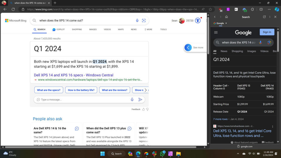 Microsoft Edge Sidebar search