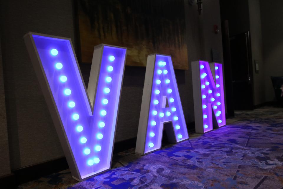 Electric letters used as decoration can be seen at Memphis mayoral candidate Van Turner's Election Day watch party on Oct. 5, 2023.