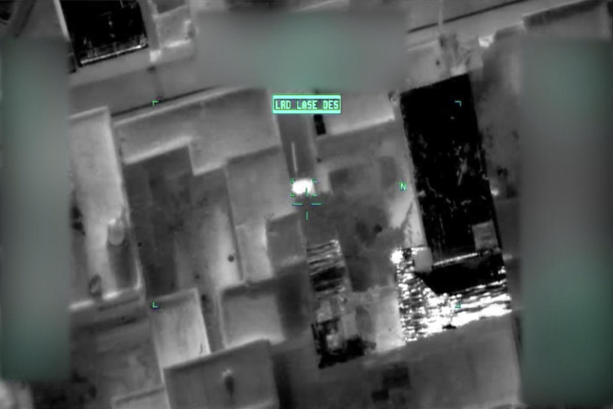 This image from video, released by the Department of Defense, from video drone footage, shows a missile fired from a drone in Kabul, Afghanistan on Aug. 29, 2021, that killed 10 civilians. It marks the first public release of video footage of the Aug. 29 strike, which the Pentagon initially defended but later called a tragic mistake. Of the 10 people killed in the attack, seven were children. (Department of Defense via AP)