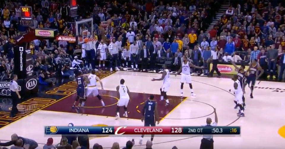 LeBron James and Tristan Thompson are confused. (Screencap via NBA)