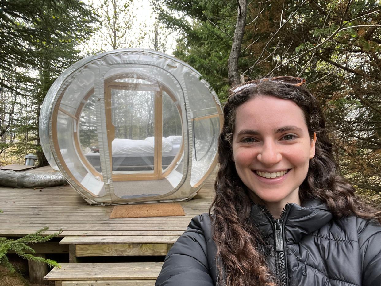 Talia Lakritz at the Bubble Hotel in Iceland.