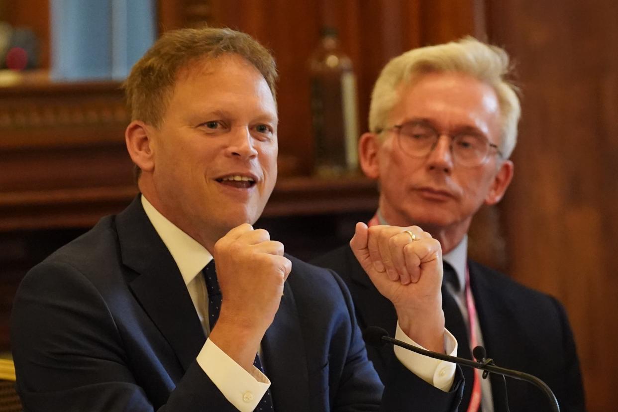 Defence Secretary Grant Shapps (left) and Professor Malcolm Chalmers, Deputy Director-General of RUSI, during the Conservative Party annual conference (PA Wire)