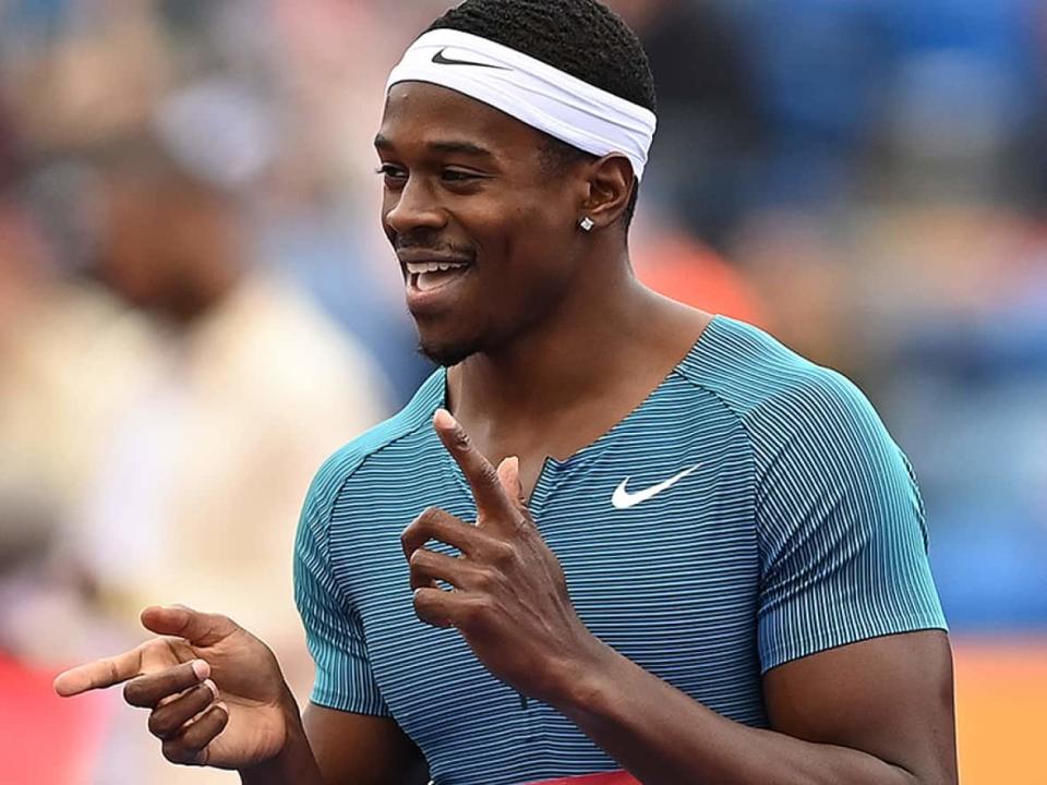 Aaron Brown of Toronto, pictured in Diamond League action a year ago, won Saturday's men's 200-metre sprint in 20.12 seconds at the Kip Keino Classic Continental Tour Gold meet in Nairobi, Kenya. (David Ramos/Getty Images/File - image credit)