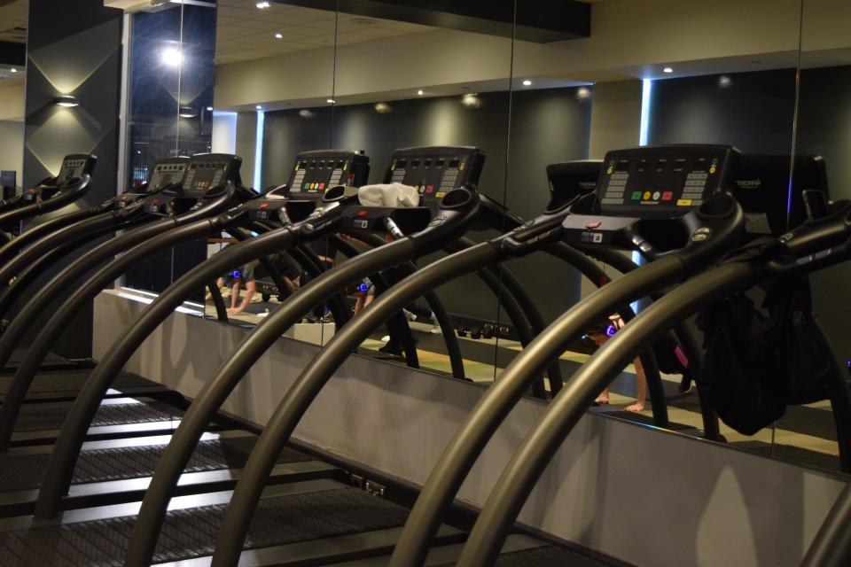 The treadmills we used for the fitness class we tried.