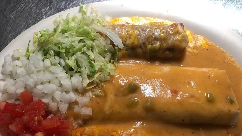 Chili relleno and bean burrito