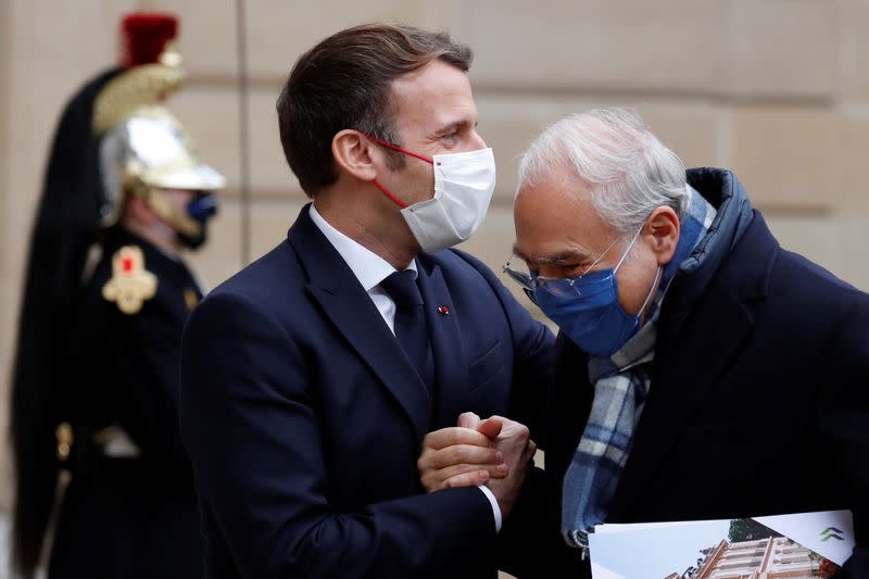 French President Macron welcomes OECD, EU, Spain leaders at Elysee Palace in Paris