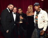 <p>Drake, Ted Sarandos, Aziz Ansari, Mary J. Blige, and Pharrell Williams attend the Netflix Golden Globes party. (Photo: Kevin Mazur/Getty Images for Netflix) </p>