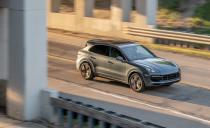 <p>Wearing fresh summer performance tires, the Cayenne Turbo hit 60 mph in 3.5 seconds, gripped the skidpad at 1.0 g, and stopped from 70 mph in 150 feet.</p>