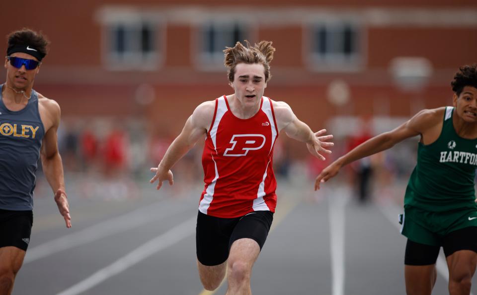 Perry's Rease Teel compete in the 100-meter dash at the Division 3 state track finals in June 2022. Perry will transition from the GLAC to the CMAC next year for athletics.