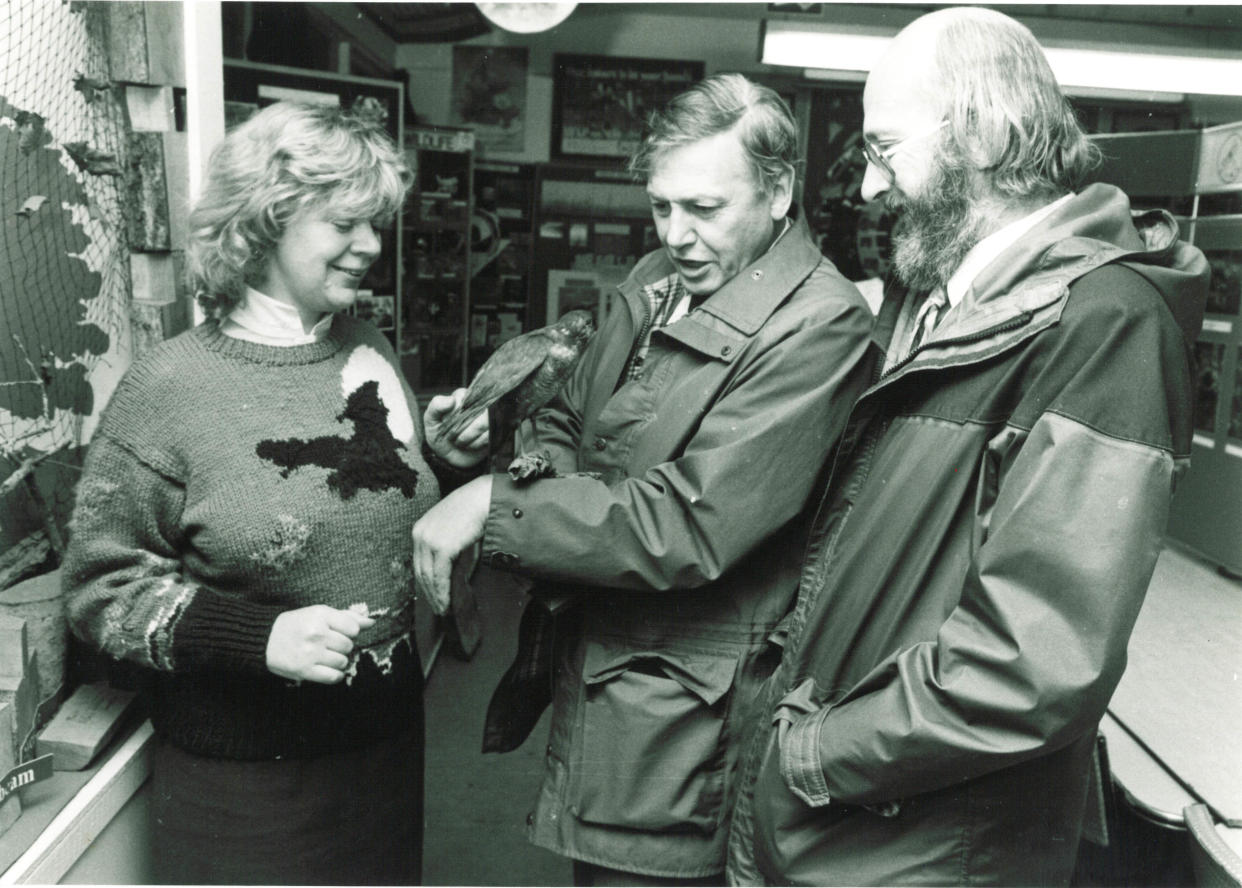 Sir David Attenborough in Nower Wood, Surrey Wildlife Trust in 1985. (Wildlife Trusts)