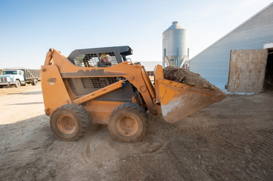 Skid loader moving chicken manure in Hurlock, MD. (Photo by: Edwin Remsburg/VW Pics via Getty Images)