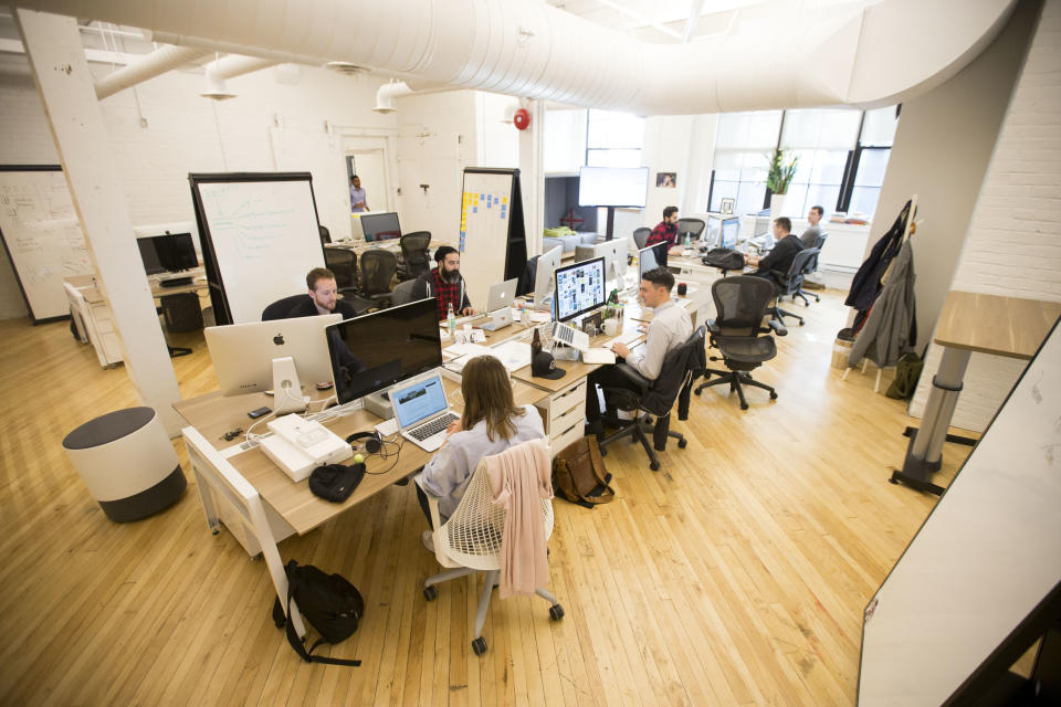 TORONTO, ON - NOVEMBER 4  -     Content marketing team at work after lunch.  Shopify has become Canada's tech darling by defying conventional norms and reinventing ways of doing business. This is a profile of the company built on entrepreneurship.  November 4, 2015.        (Carlos Osorio/Toronto Star via Getty Images)