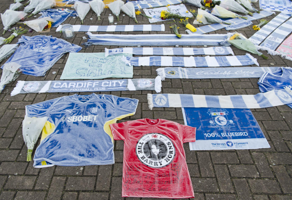 <p>Tributes outside the Cardiff City Stadium (Getty Images) </p>