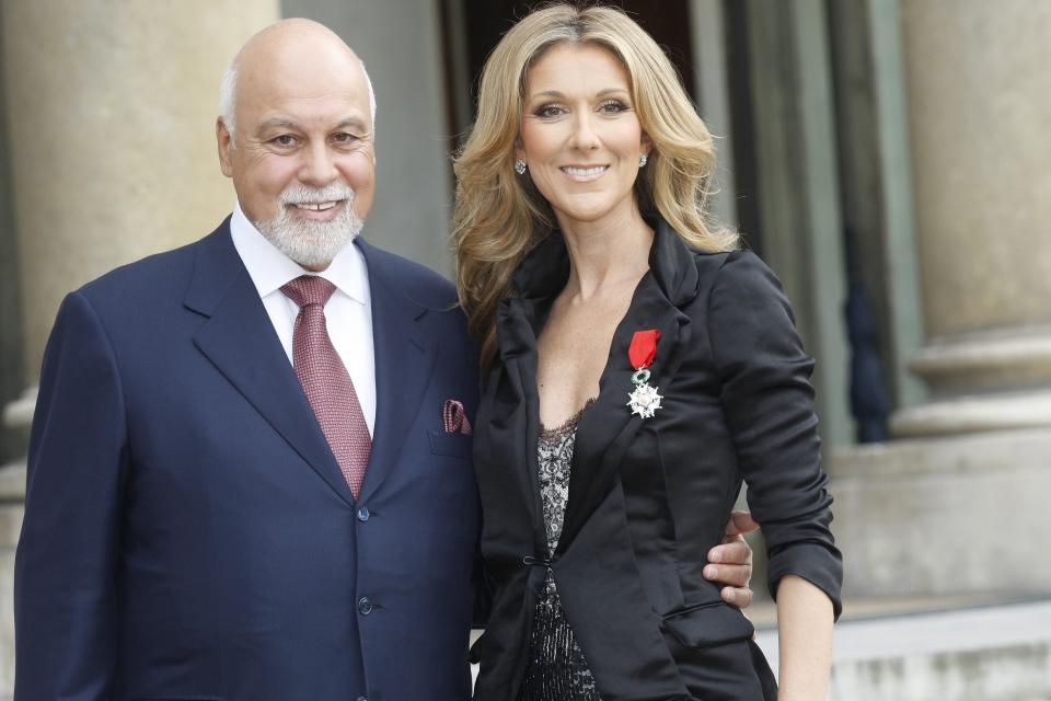 FRANCE - MAY 22:  Celine Dion receives the 'Legion d'Honneur' by French President Nicolas Sarkozy, at the Elysee Palace, in Paris, France on May 22nd, 2008 - Celine Dion and her husband Rene.  (Photo by Thomas SAMSON/Gamma-Rapho via Getty Images)