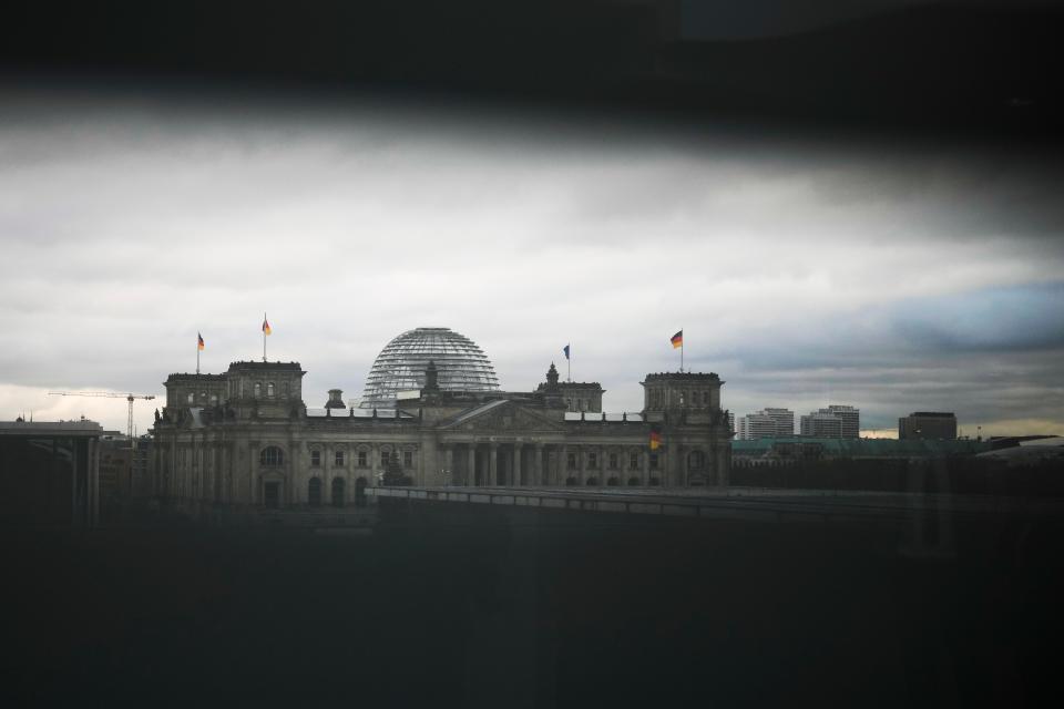 The German parliament Bundestag building, the Reichstag Building, seen Dec. 7, 2022. Officials say thousands of police carried out a series of raids across much of Germany against suspected far-right extremists who allegedly sought to overthrow the state in an armed coup.