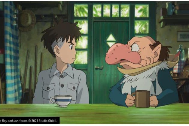 Mahito meets the man living inside the heron. Photo courtesy of Studio Ghibli