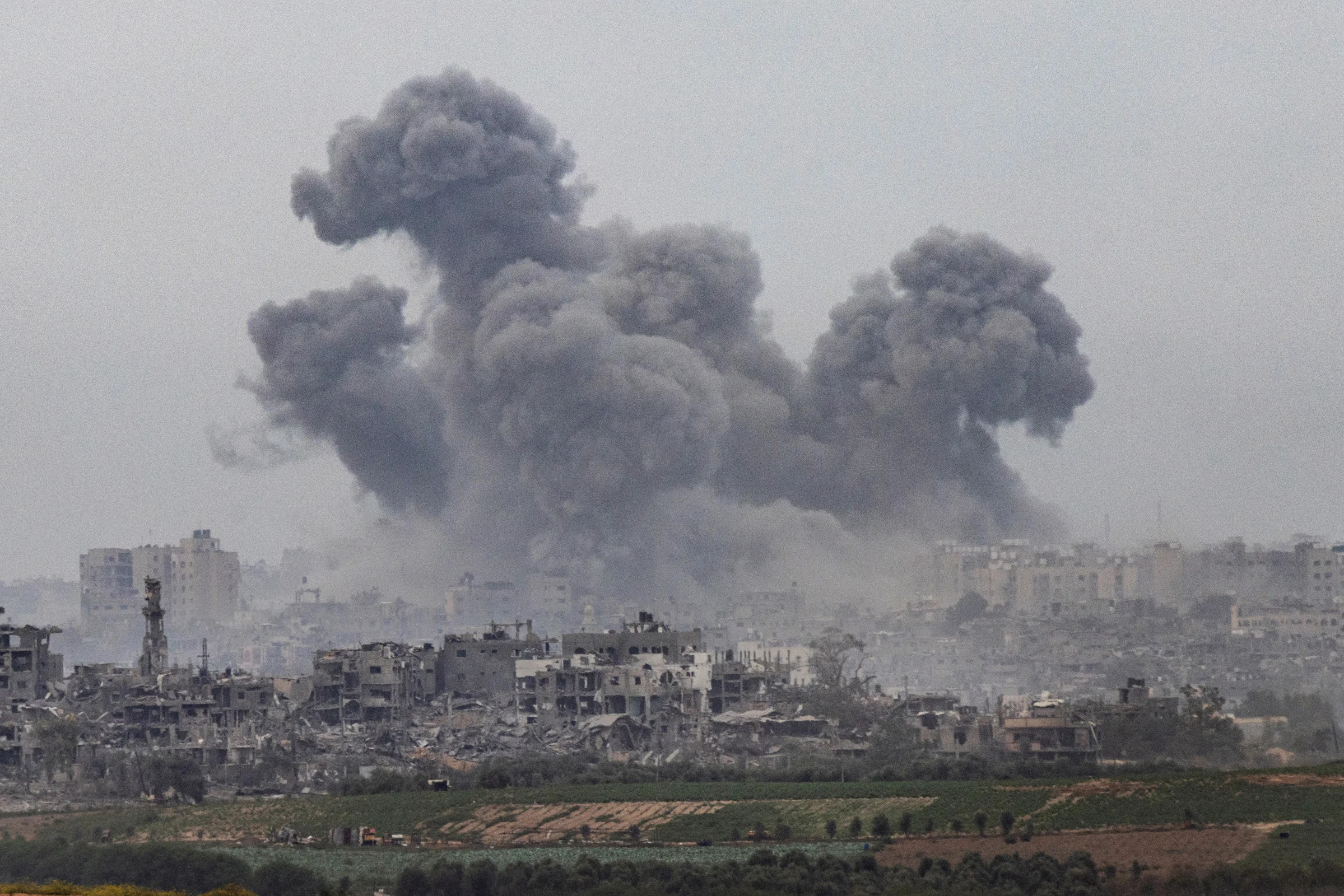 Smoke rising from northern Gaza after an Israeli airstrike, seen from Sderot, Israel on Oct. 29, 2023. (Tamir Kalifa/The New York Times)