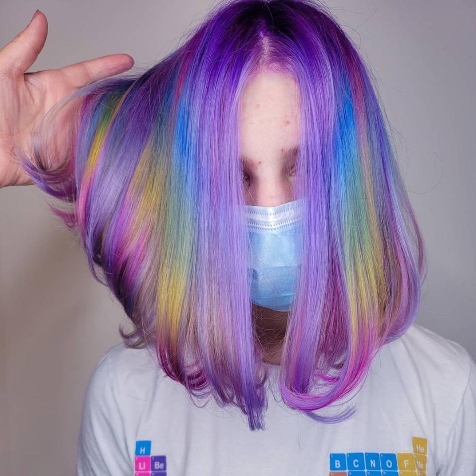 <h1 class="title">purple hair</h1><cite class="credit">Instagram/@<a href="https://www.instagram.com/mysticcolorist/" rel="nofollow noopener" target="_blank" data-ylk="slk:mysticcolorist;elm:context_link;itc:0;sec:content-canvas" class="link "><strong>mysticcolorist</strong></a></cite>