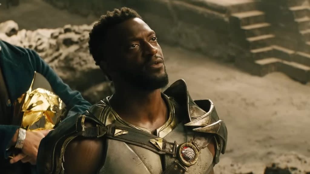 Aldis Hodge as an unmasked Hawkman in Black Adam.