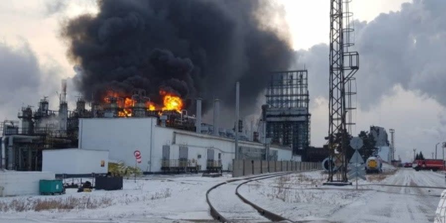 A large oil refinery was burning in Siberia