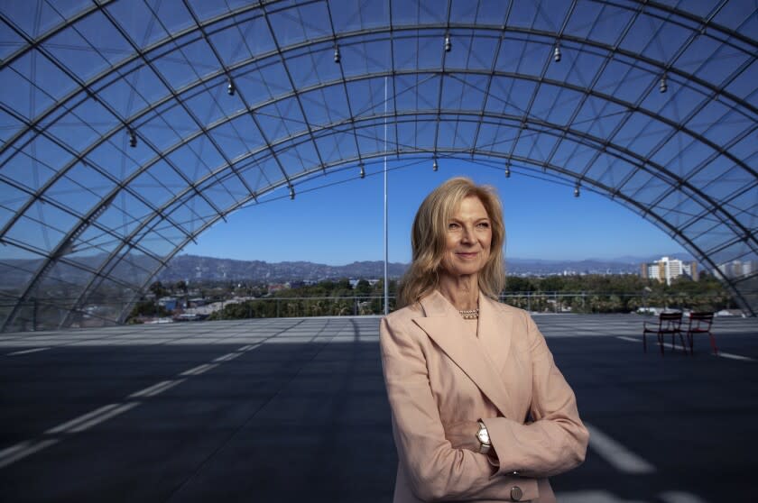 Former Academy of Motion Pictures Arts & Sciences CEO Dawn Hudson, photographed on the terrace of the Academy Museum.