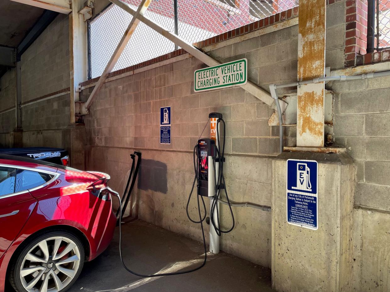The City of Portsmouth has put an electric vehicle charging station in the Hanover Parking Garage near the Fleet Street entrance.