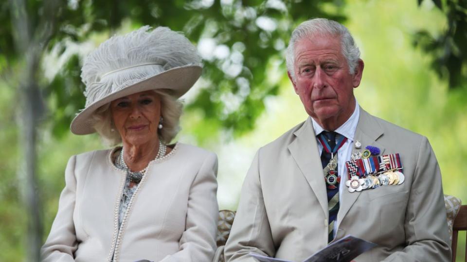 the prince of wales and the duchess of cornwall attend a national service of remembrance marking the 75th anniversary of vj day