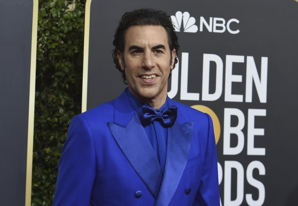 Sacha Baron Cohen arrives at the 77th annual Golden Globe Awards at the Beverly Hilton Hotel on Sunday, Jan. 5, 2020, in Beverly Hills, Calif. (Photo by Jordan Strauss/Invision/AP)