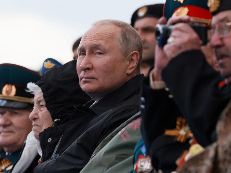 Russian President Vladimir Putin watches a military parade on Victory Day, which marks the 77th anniversary of the victory over Nazi Germany in World War Two, in Red Square in central Moscow, Russia May 9, 2022. Sputnik/Mikhail Metzel/Pool via REUTERS ATTENTION EDITORS - THIS IMAGE WAS PROVIDED BY A THIRD PARTY. TPX IMAGES OF THE DAY