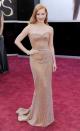 <p>Jessica Chastain channeled Old Hollywood in this embellished Armani Prive gown with sweetheart neckline and soft waves. </p>