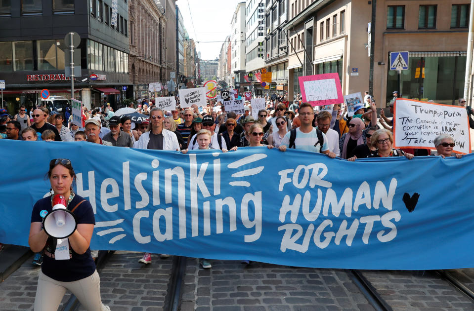 Protests in Helsinki ahead of Trump-Putin summit