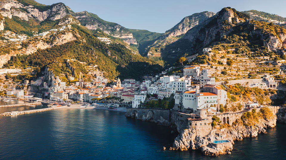 View of Amalfi village during sunrise