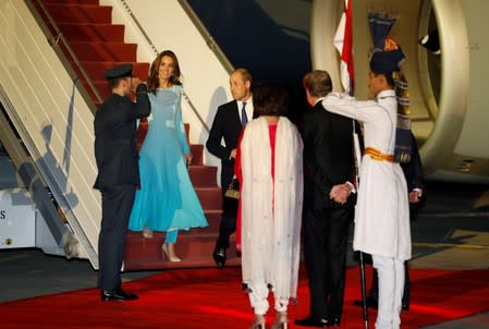 Britain's Prince William and Catherine, Duchess of Cambridge, arrive in Islamabad