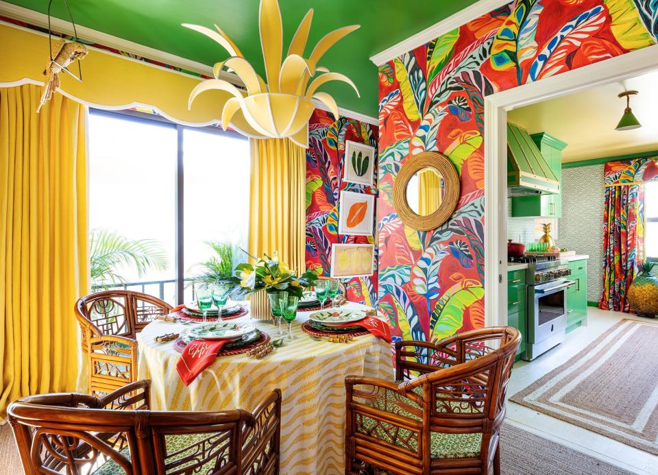 At last year's Kips Bay Decorator Show House Palm Beach in a historic West Palm Beach house in the Northwood neighborhood, designer Catherine M. Austin of Charlotte, North Carolina, used tropical colors in the guesthouse's breakfast room and kitchen.