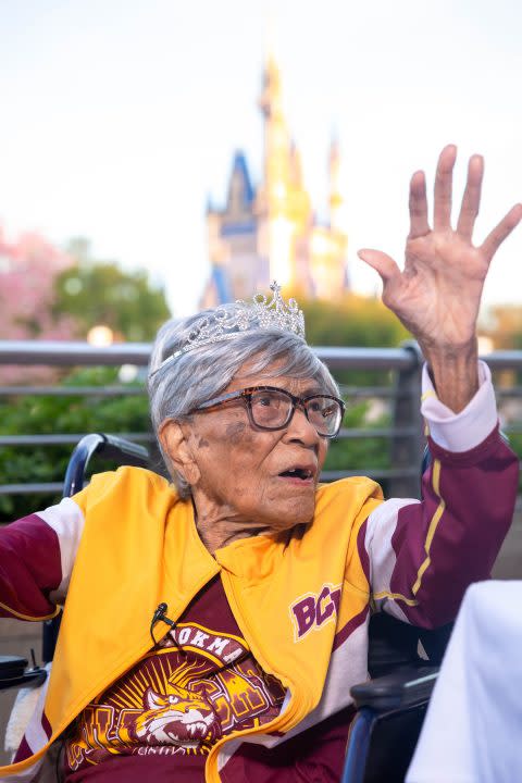 Magnolia Jackson, the oldest living graduate of Bethune-Cookman University in nearby Daytona Beach, came to Walt Disney World Resort in Lake Buena Vista Fla., on Wednesday to celebrate her 106th birthday. Born on March 14, 1918, Jackson experienced the magic of Walt Disney World for the first time along with family and friends. The festivities included dozens of Disney cast members, executives, colorful balloons and a huge birthday cake. Afterwards, she toured the Disney theme parks, including embracing her life-long love of gardening by attending the EPCOT International Flower & Garden Festival. (Bennett Stoops, Photographer)