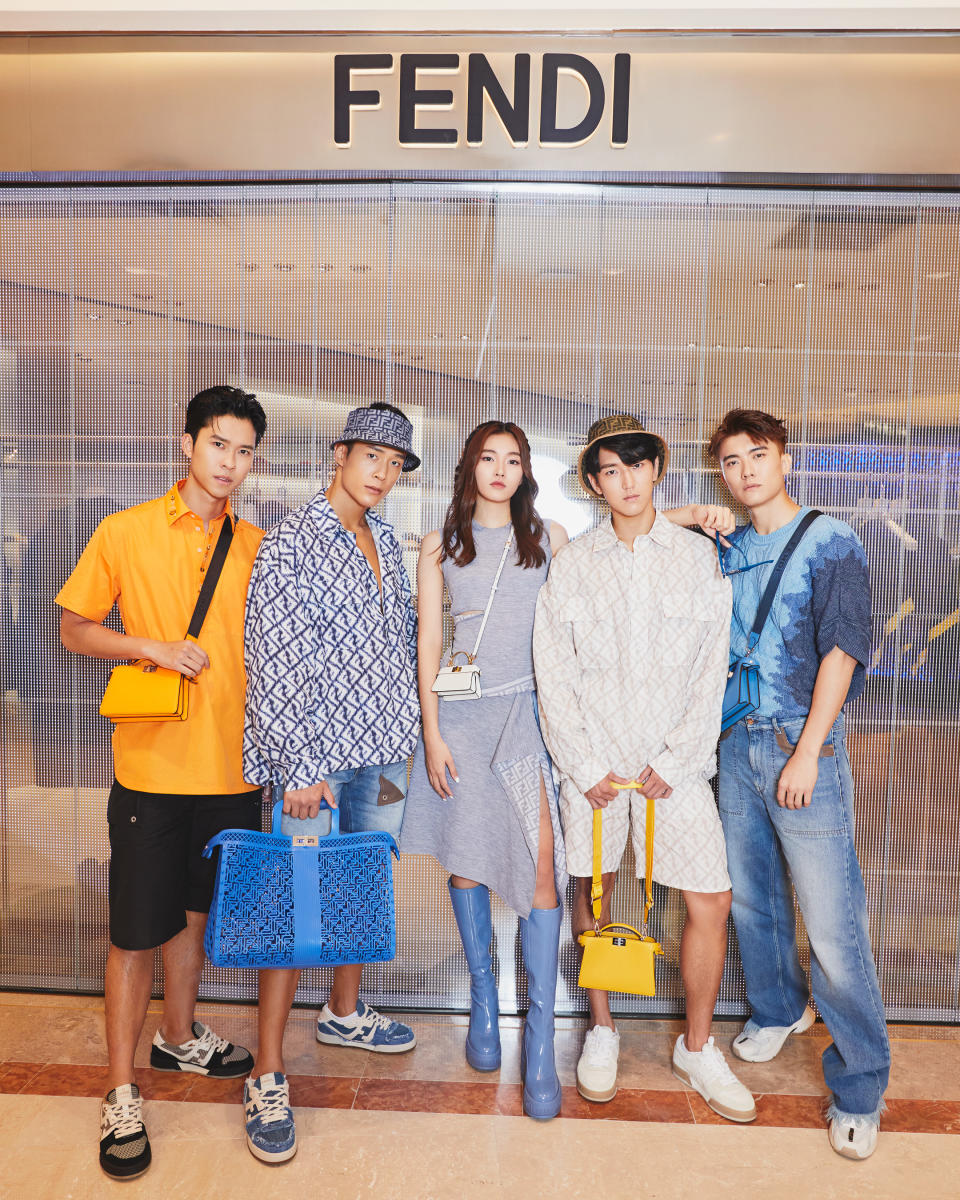 Herman Keh, Tyler Ten, Jaiyun Ye, Siming Zhai, Zetong Teoh at Fendi's first standalone men's boutique at Takashimaya Shopping Centre. (PHOTO: Fendi)