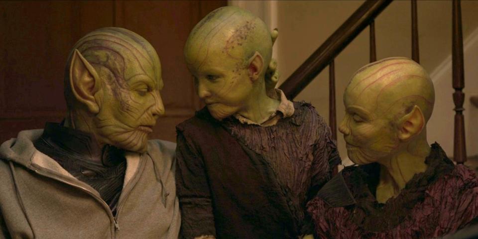 Talos, Soren, and their daughter in "Captain Marvel."