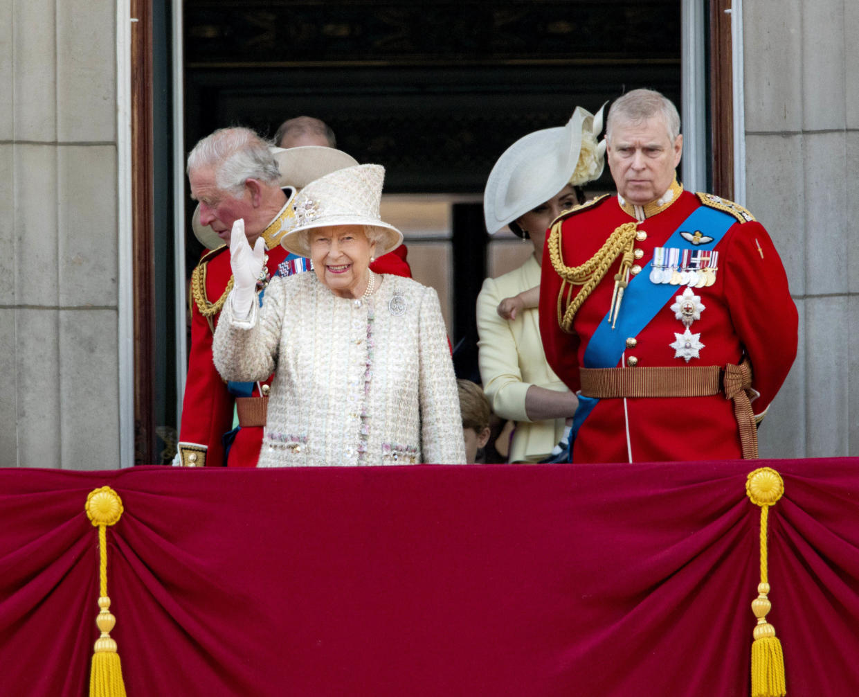  08-06-2019 England The ceremony of the Trooping the Colour, marking the monarch's official birthday, in London. Queen Elizabeth II Laurence, Prince Charles, Prince of Wales Prince Andrew ( PPE/Nieboer /Sipa USA) 