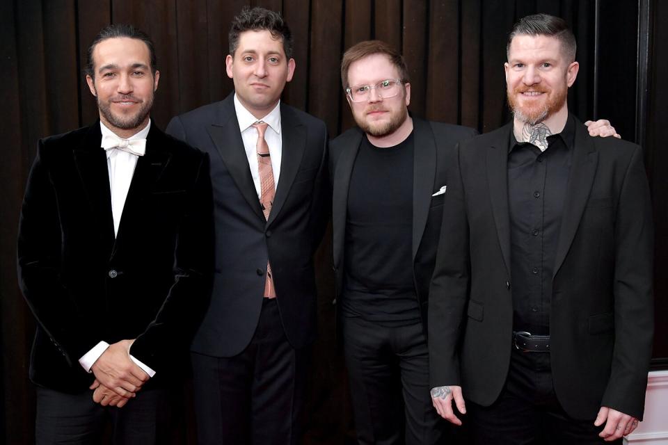 Pete Wentz, Joe Trohman, Patrick Stump, and Andy Hurley of Fall Out Boy attend the 61st Annual GRAMMY Awards at Staples Center on February 10, 2019 in Los Angeles, California.