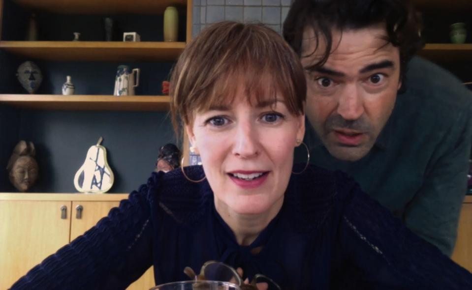 Rosemarie Dewitt and Ron Livingston play parents communicating with their son's teacher via Zoom in Peter Hedges' pandemic-era dramedy "The Same Storm."