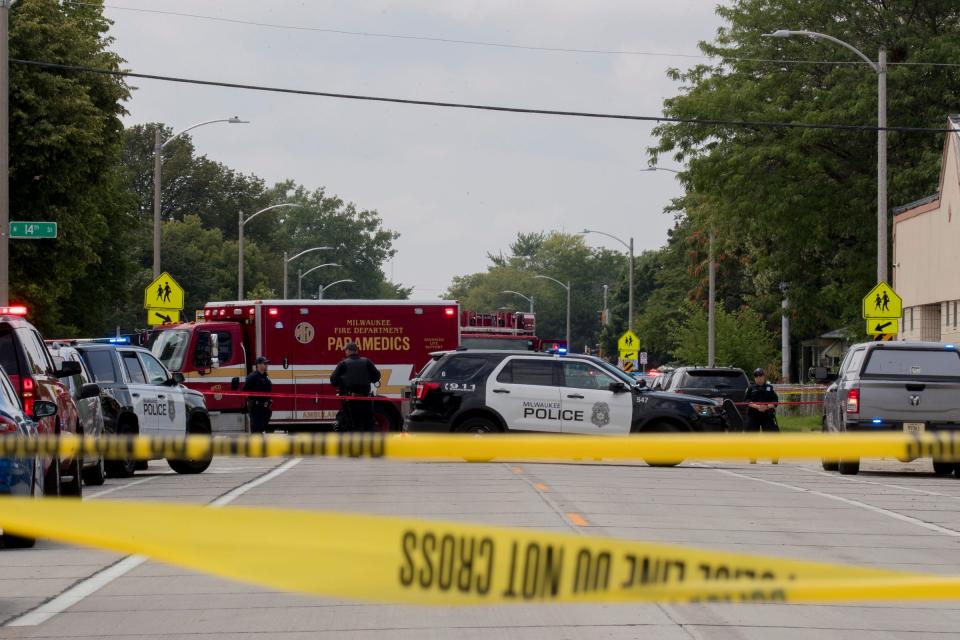 Police cordoned off parts of Vliet Street in Milwaukee, Wisconsin on Tuesday, July 16, 2024, after a police-involved fatal shooting during the 2024 Republican National Convention.