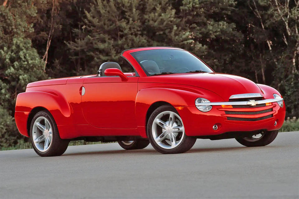 <p>The Chevrolet SSR which became the world’s first truck-based two-seater roadster. A 300bhp 5.3-litre V8 sat underneath the retro bodywork which pushed the 2,270kg (5004lbs) SSR to 62mph from rest in only 7.6sec. A two-piece electric retractable roof would open in 20sec and fold into a separate compartment behind the two front seats. </p><p>Rack-and-pinion steering meant that the steering column would shake over the slightest of bumps and the 19in front and 20in rear alloys would lead to dramatic understeer if it’s pushed too far. It wasn’t the fastest nor strongest selling truck - it only lasted four model years - but its <strong>road presence</strong> is second to none.</p>