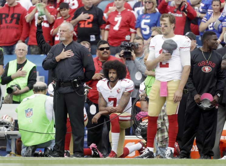 Colin Kaepernick has carried on a national anthem protest all season. (AP)