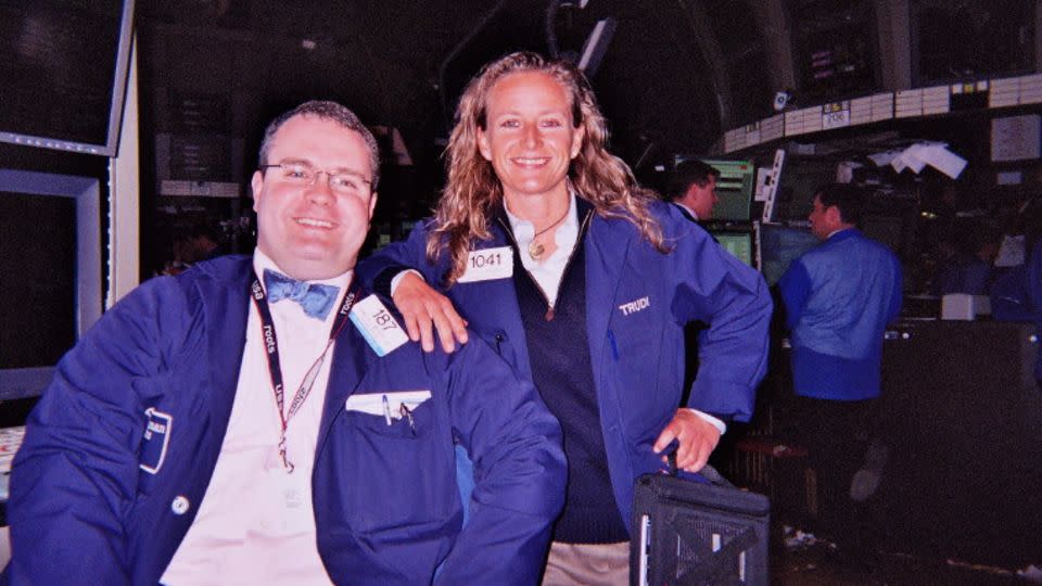 Trudi Wagner, a former NYSE floor broker, poses for a photo with another broker, Ronald Moser, during her time at the New York Stock Exchange in 2007. - Courtesy Trudi E. Wagner