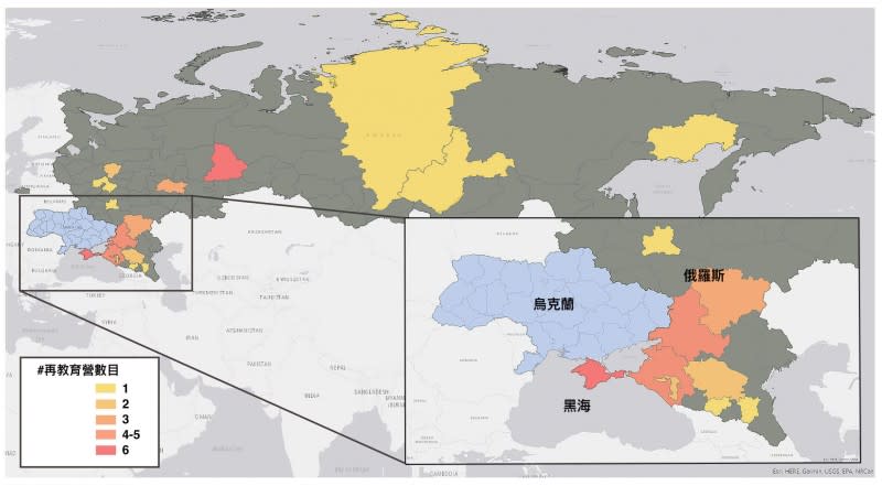 俄羅斯境內的再教育營分佈圖。（翻攝Conflict Observatory官網）